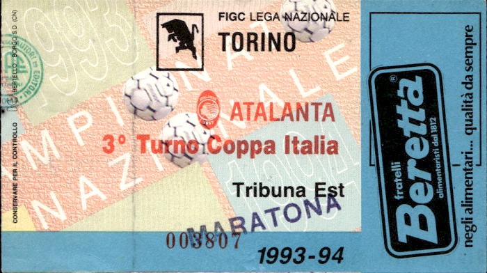 Biglietto stadio Torino-Atalanta Coppa Italia 1993-94