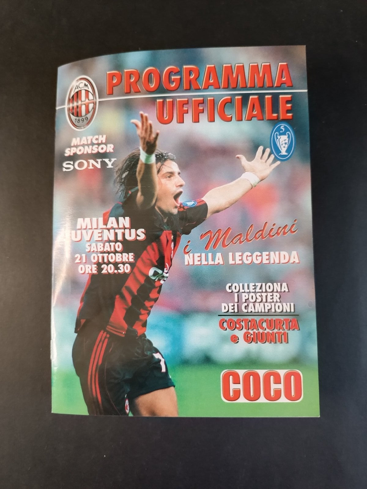 Programma originale 21 ottobre 2001 Milan Juventus campionato serie A