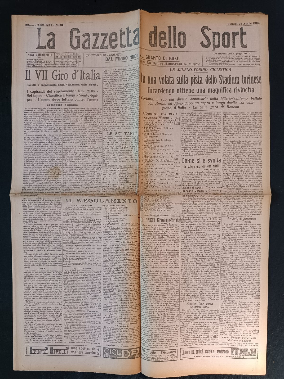 rivista La gazzetta dello sport anno 1915 numero 34 Il VII Giro d'Italia