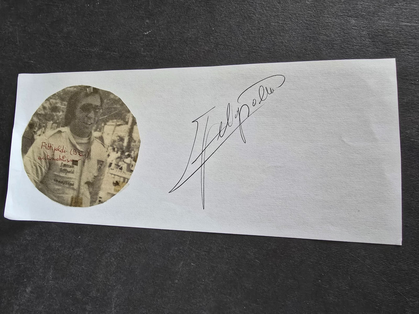 Autografo autograph originale su foglietto Emerson Fittipaldi automobilismo