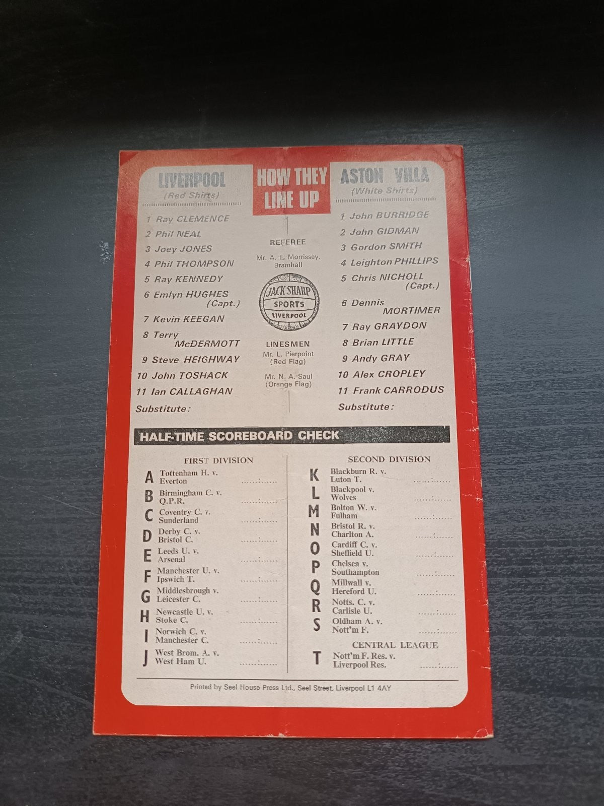 programma calcio Liverpool V Aston Villa 30th 1976