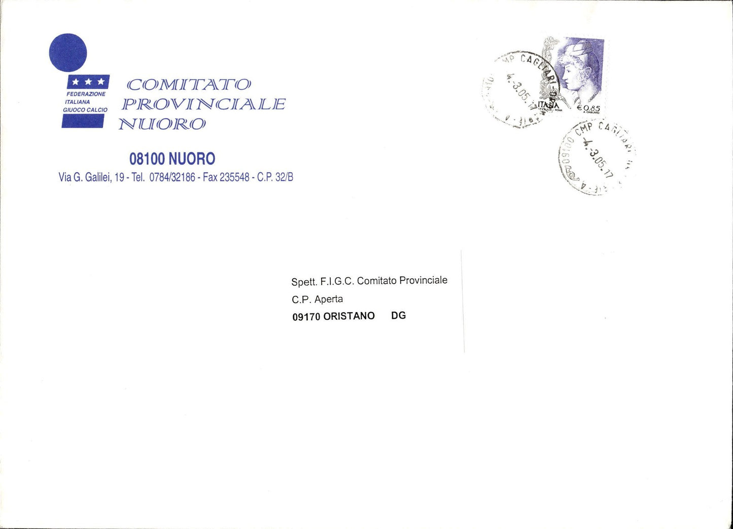busta primo giorno Comitato provinciale Nuoro 2005