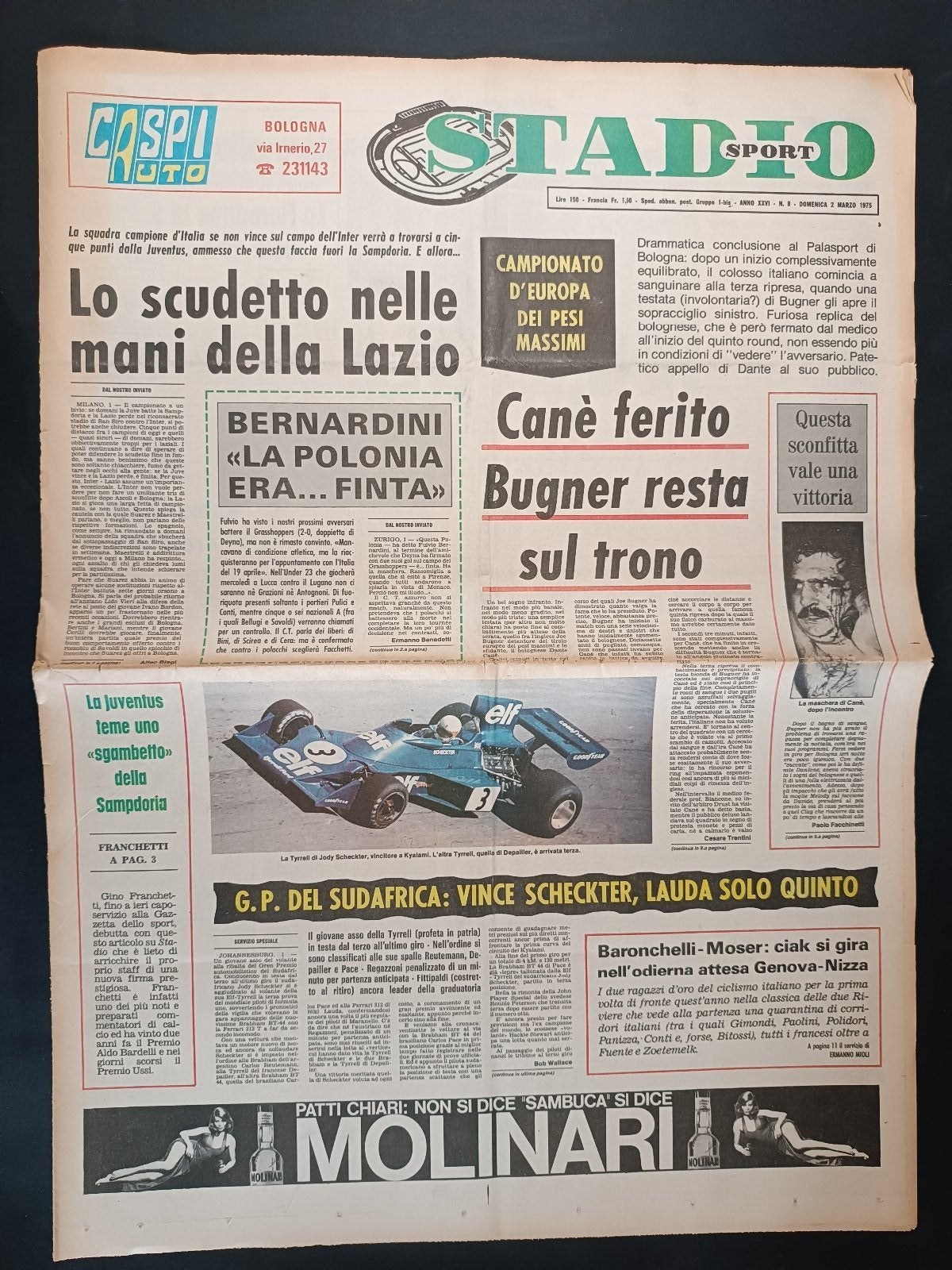 Quotidiano Sportivo STADIO SPORT numero 8 anno 1975 - Cane