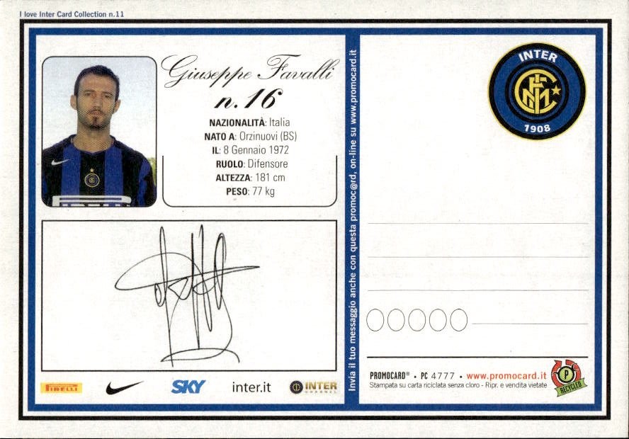 Cartolina calciatore Inter Cristiano Zanetti con autografo stampato