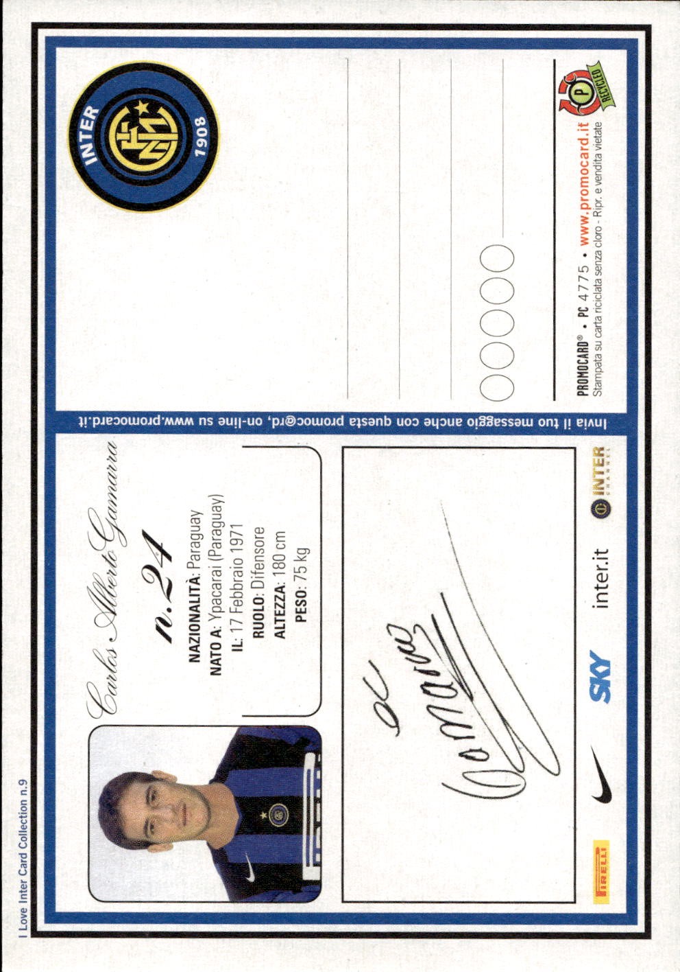 cartolina calciatori Inter Gamarra Carlito's day