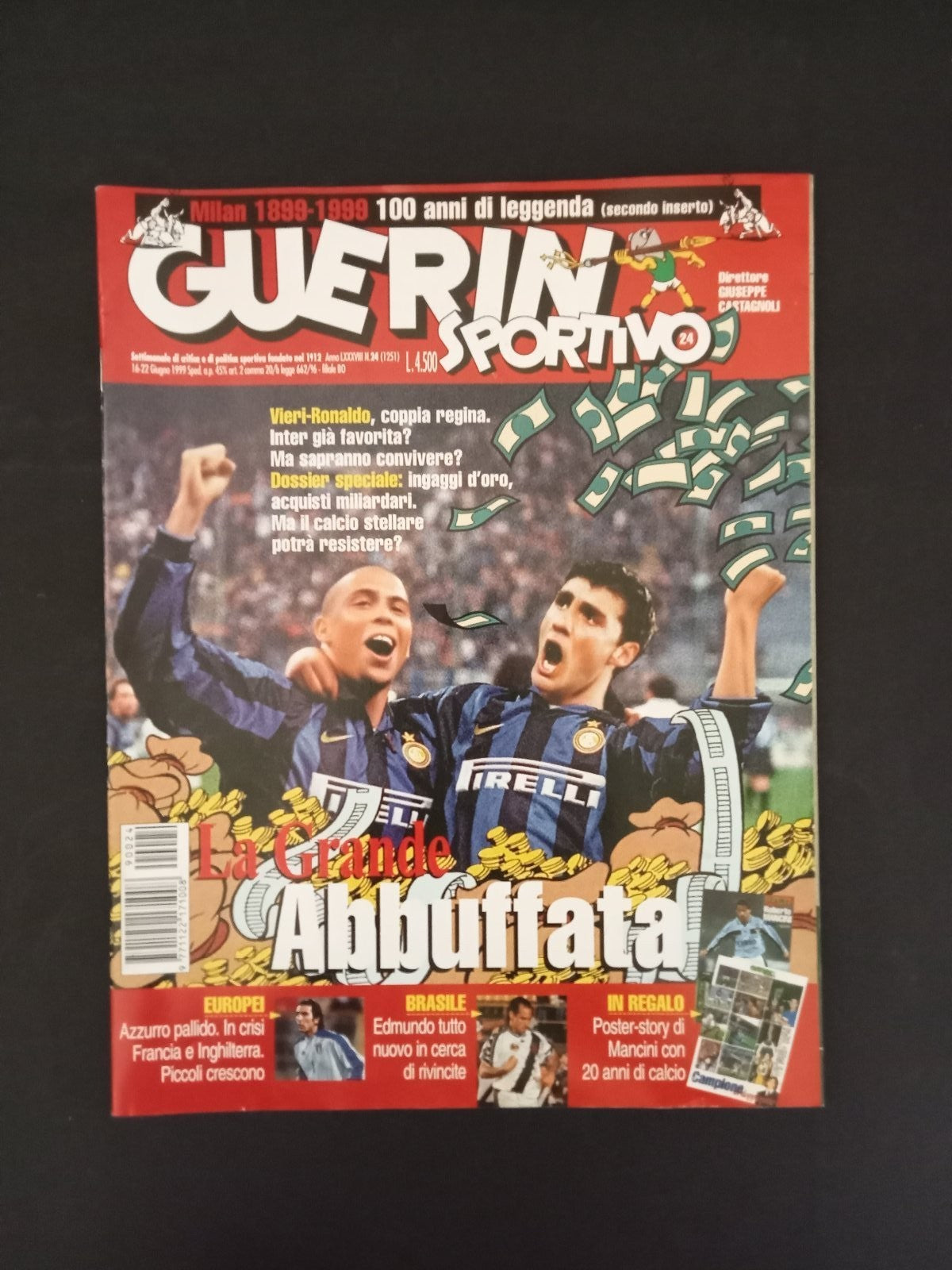 rivista GUERIN SPORTIVO anno 1999 numero 24 - Ronaldo e Vieri (con poster)