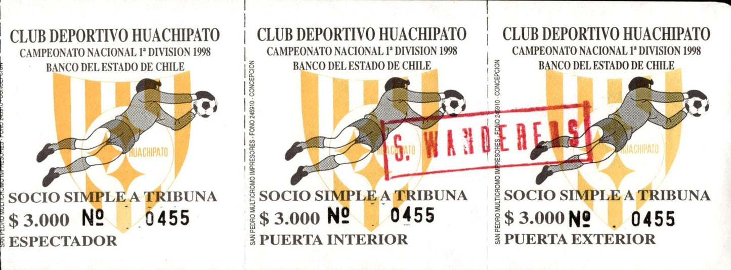 biglietto stadio CAMPEONATO NACIONAL 1 DIVISION 1998 DE CHILE N 455