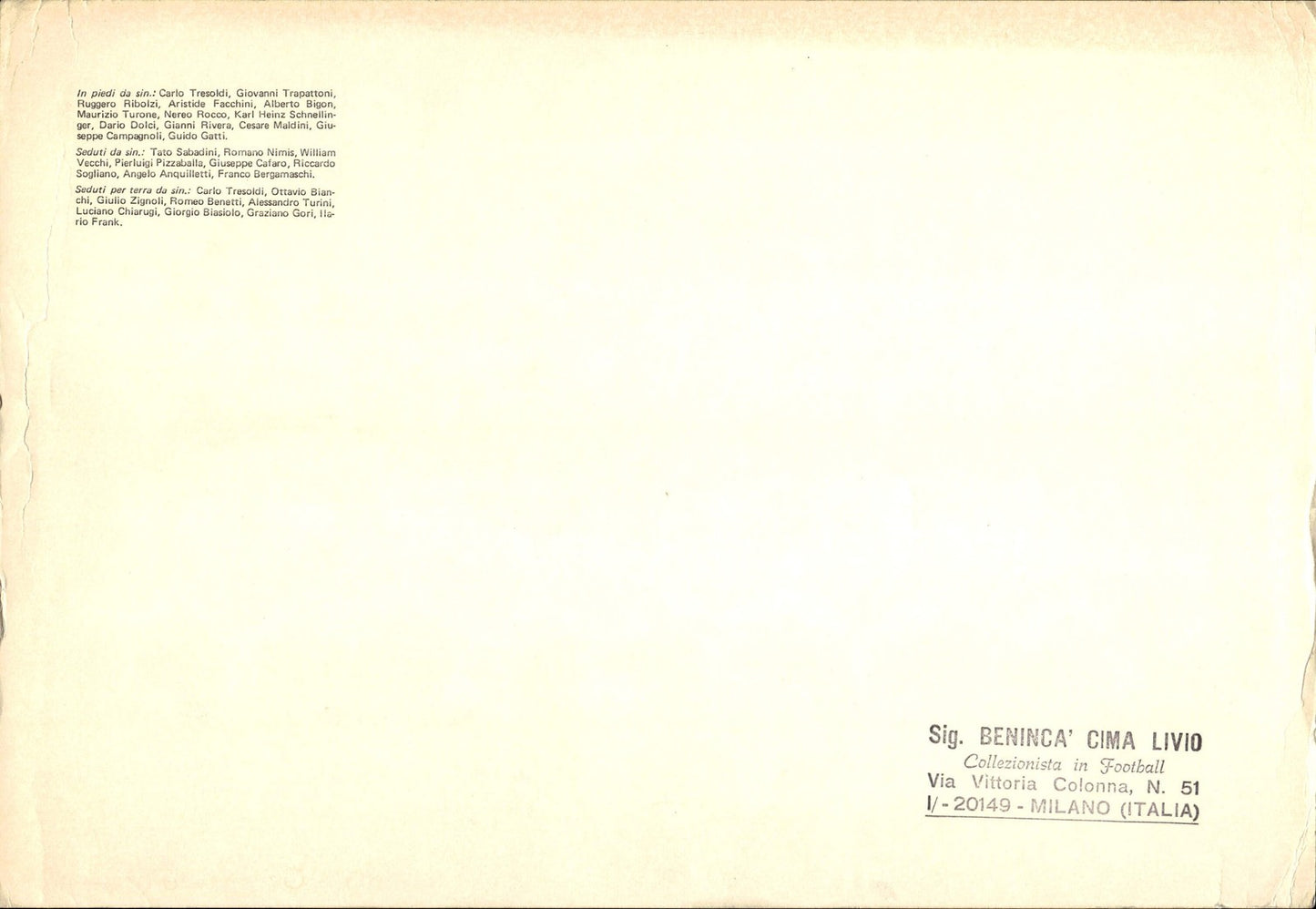 cartolina postcard calcio MILAN 1973-1974 campioni