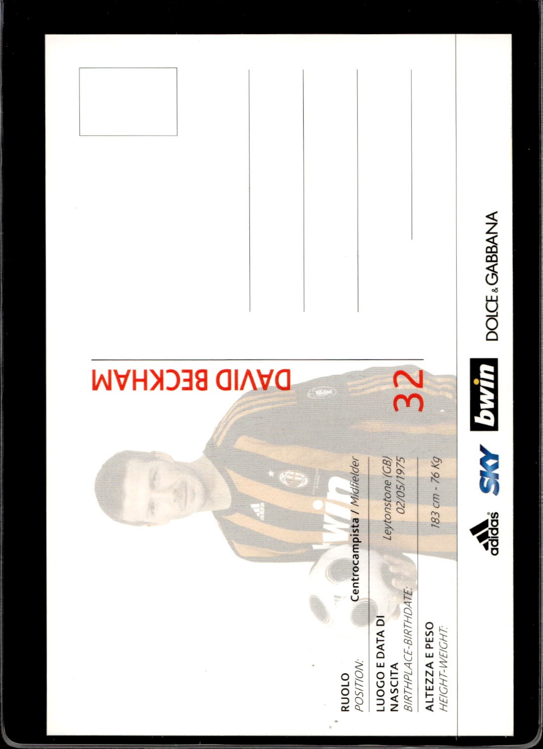 cartolina postcard Calcio 2008/09 Milan - Beckham