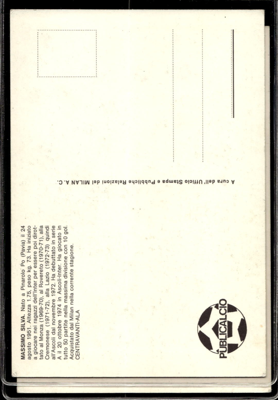 cartolina postcard Calcio Milan sponsor PUMA Duino Gorin
