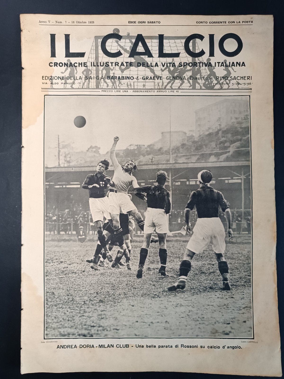rivista IL CALCIO numero 7 - 1926 Andrea Doria-Milan Club