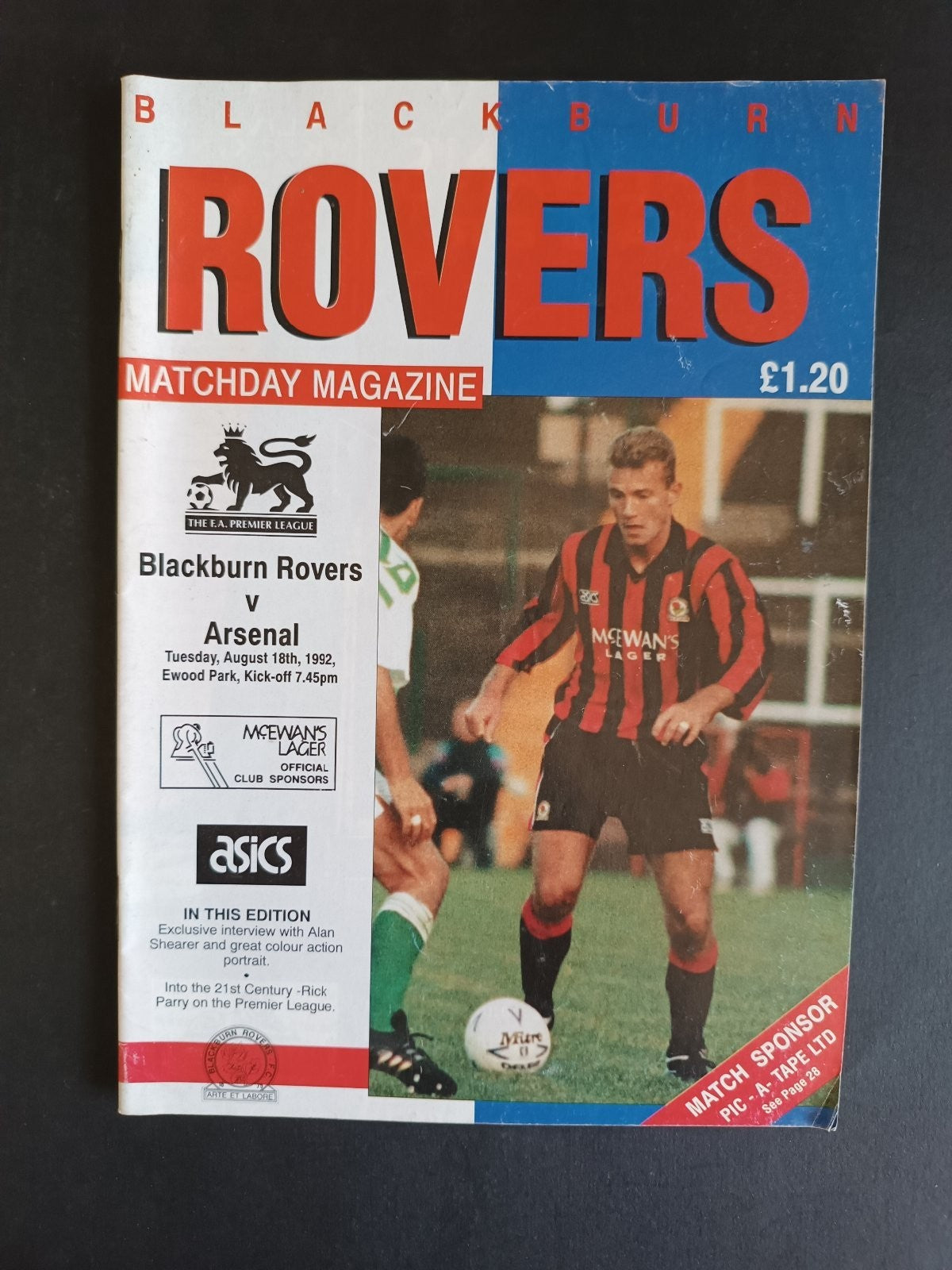 programma calcio Blackburn Rovers vs Arsenal 1992