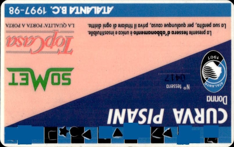 biglietto stadio CURVA PISANI ATALANTA B.C 1997-98