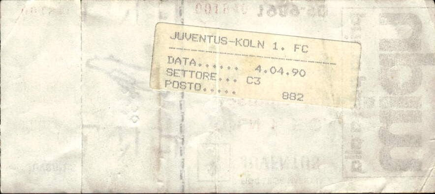 Biglietto stadio Juventus-Koln 1 F.C Semifinale Coppa Uefa 1989-90