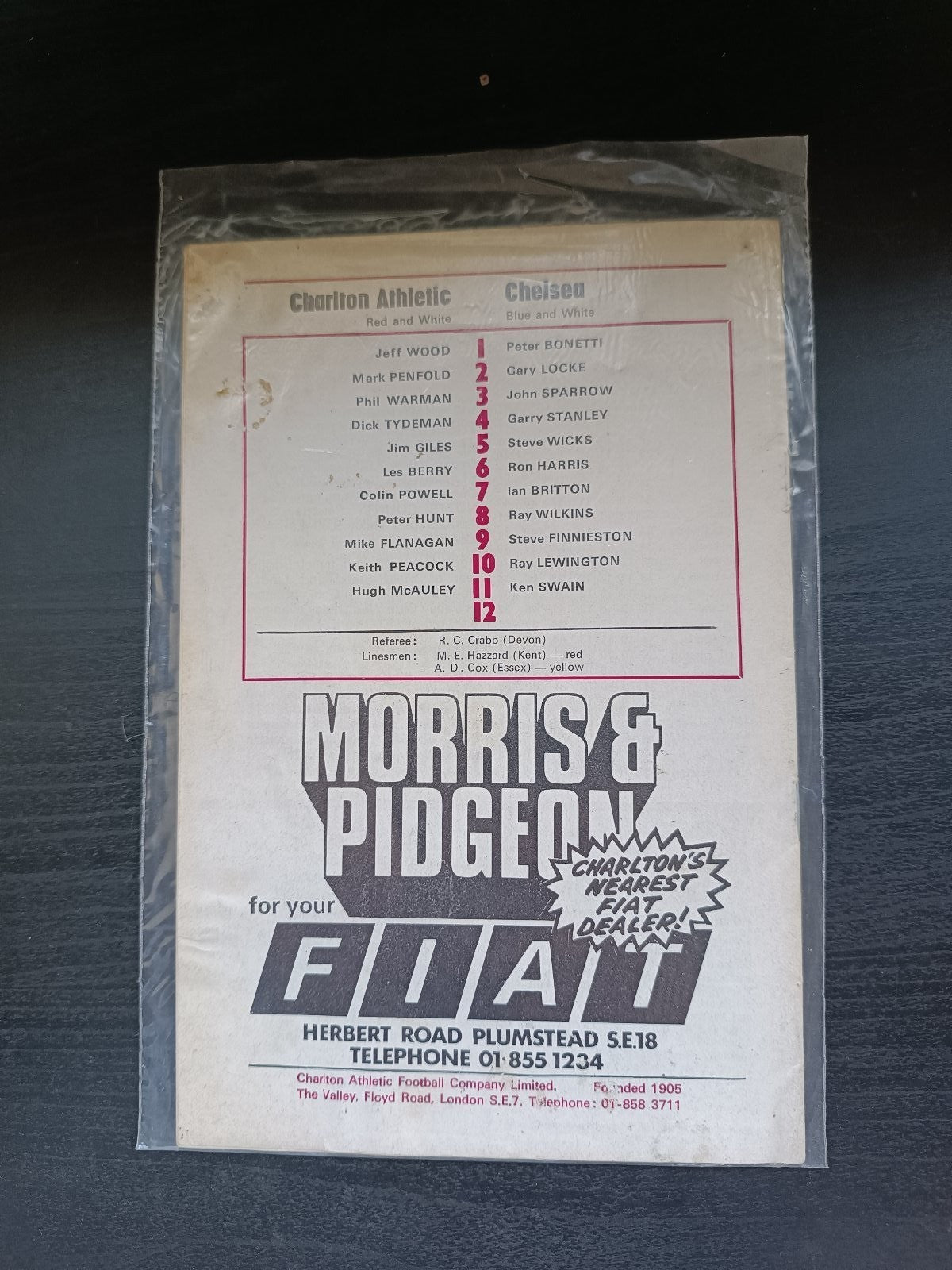 programma calcio Charlton Athletic V Chelsea 11th 1977