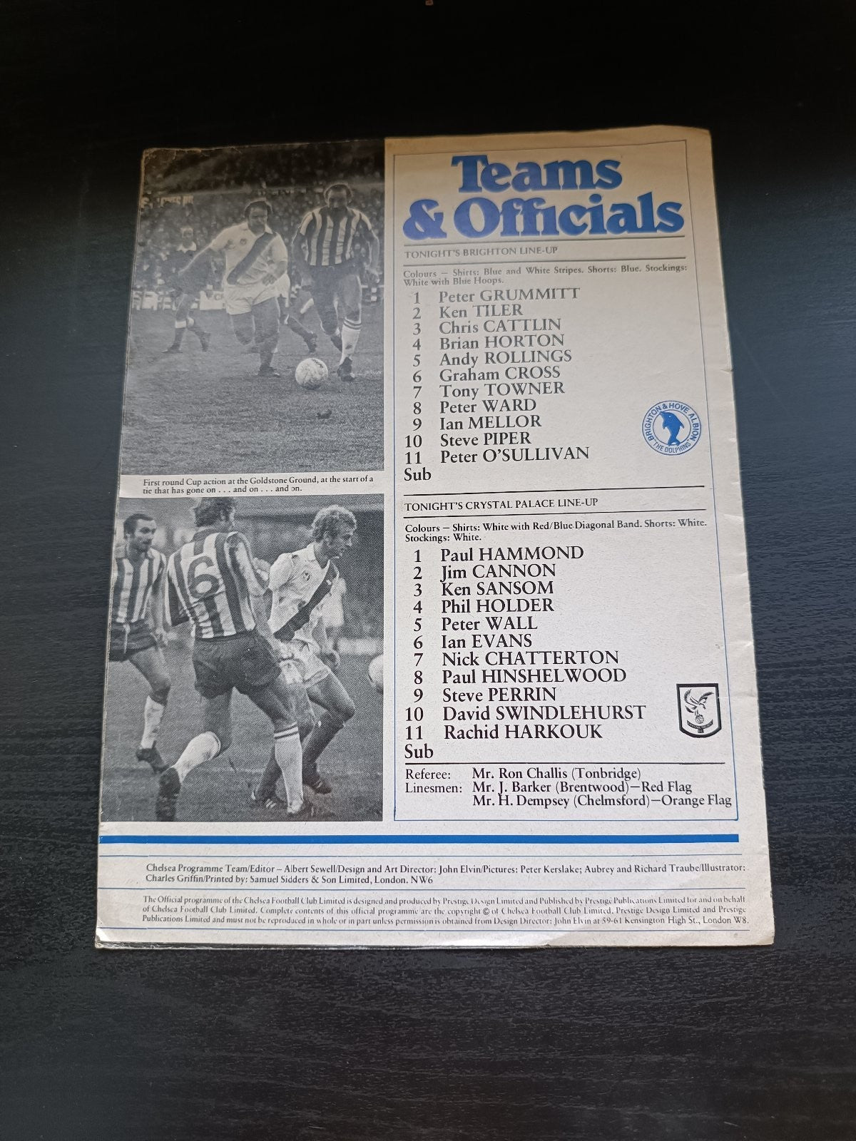 programma calcio Brighton V Palace 29th 1976