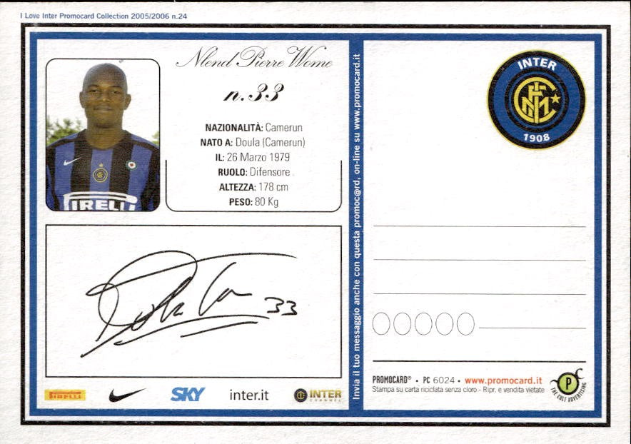Cartolina calcio calciatore Inter Roberto Mancini con autografo stampato