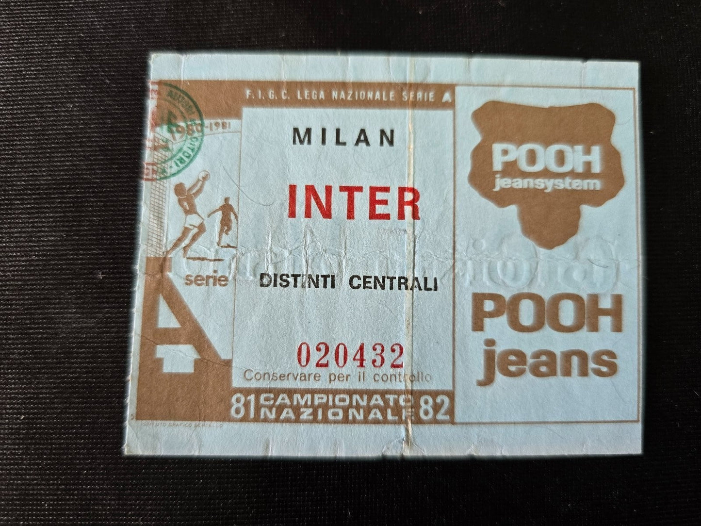 Biglietto Ticket Milan Inter campionato serie A 1981/82 distinti