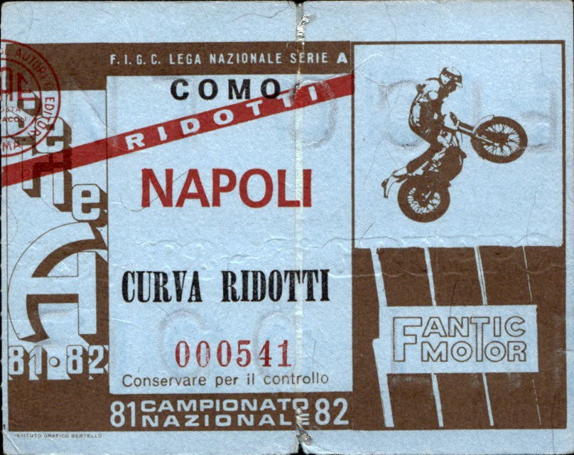 biglietto Ticket Stadio Como Napoli Campionato Nazionale 81-82