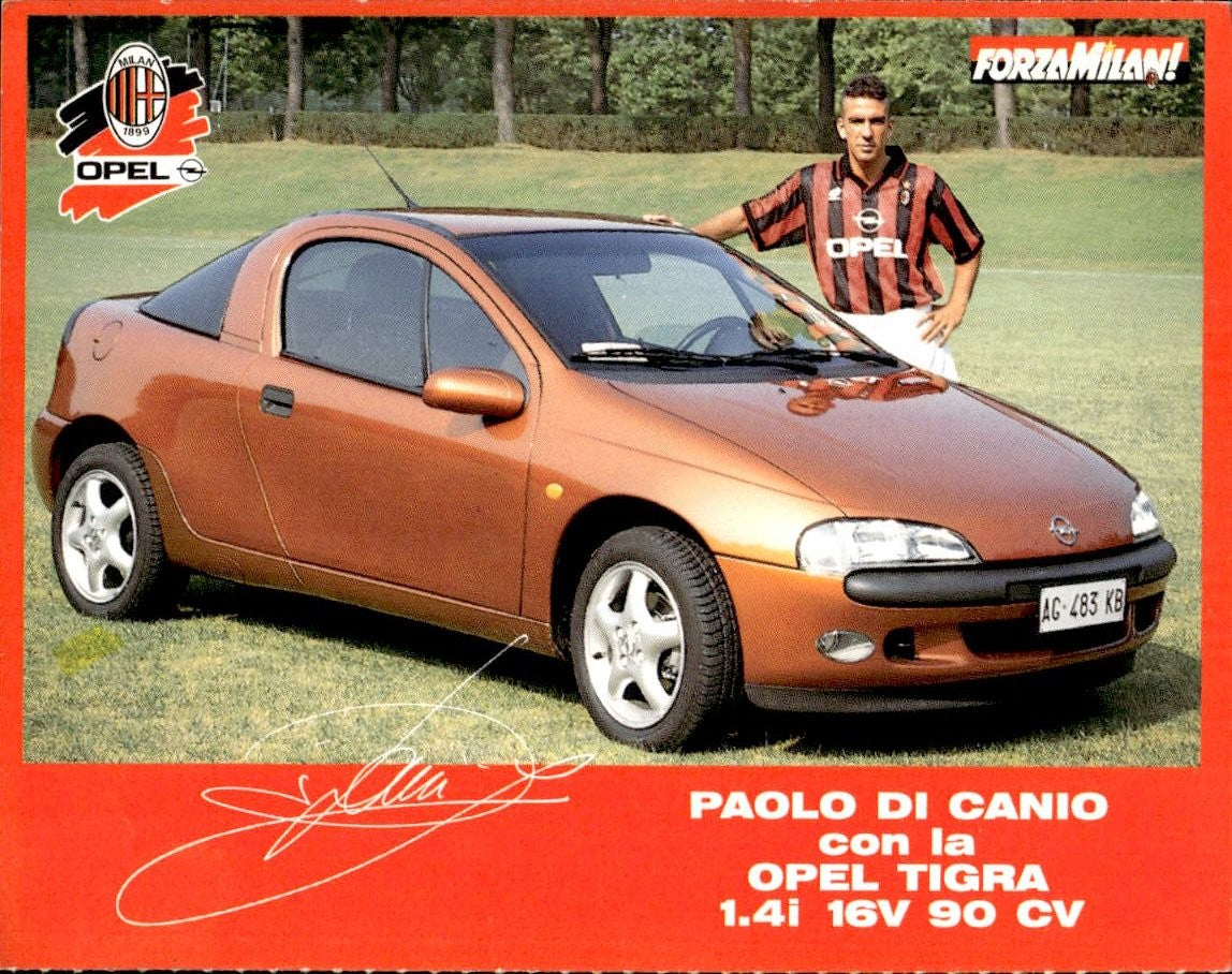 cartolina calciatori Di Canio con Opel Tigra