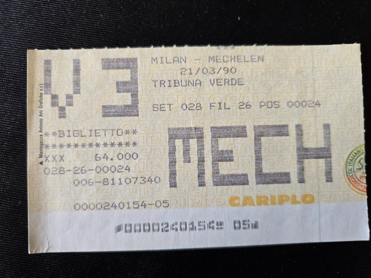 Biglietto Ticket Milan 2-0 Mechelen 1989/90 coppa campioni