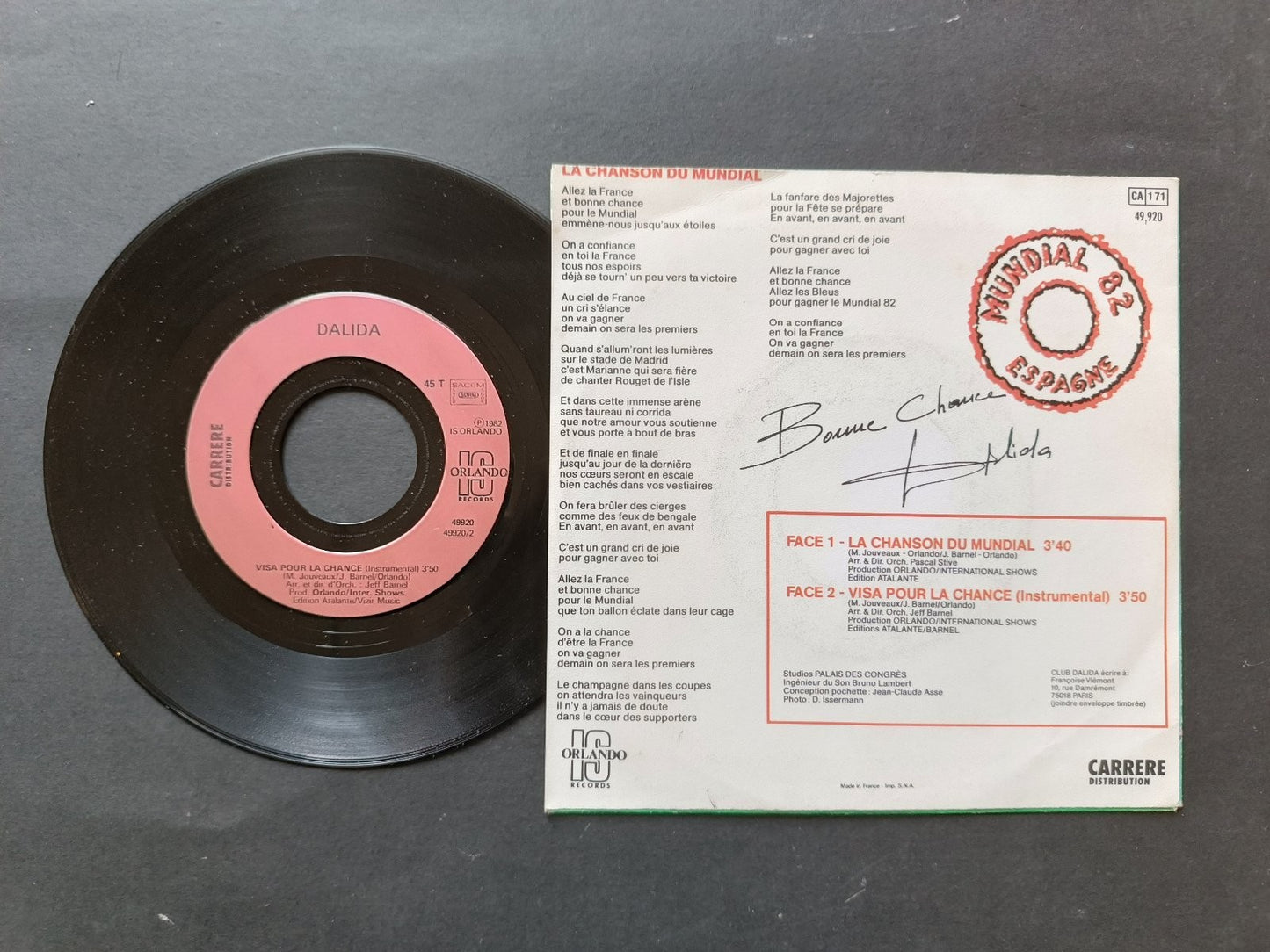 Vinile 45 giri LA CHANSON DU MUNDIAL