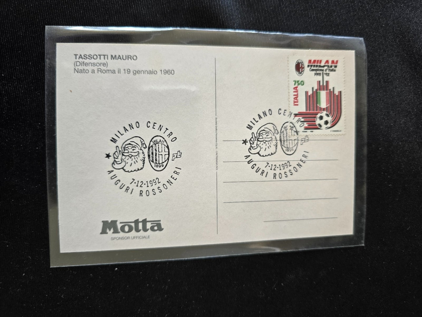A.C. Milan 1899 cartolina con annullo 12� scudetto 1991/92 Mauro Tassotti