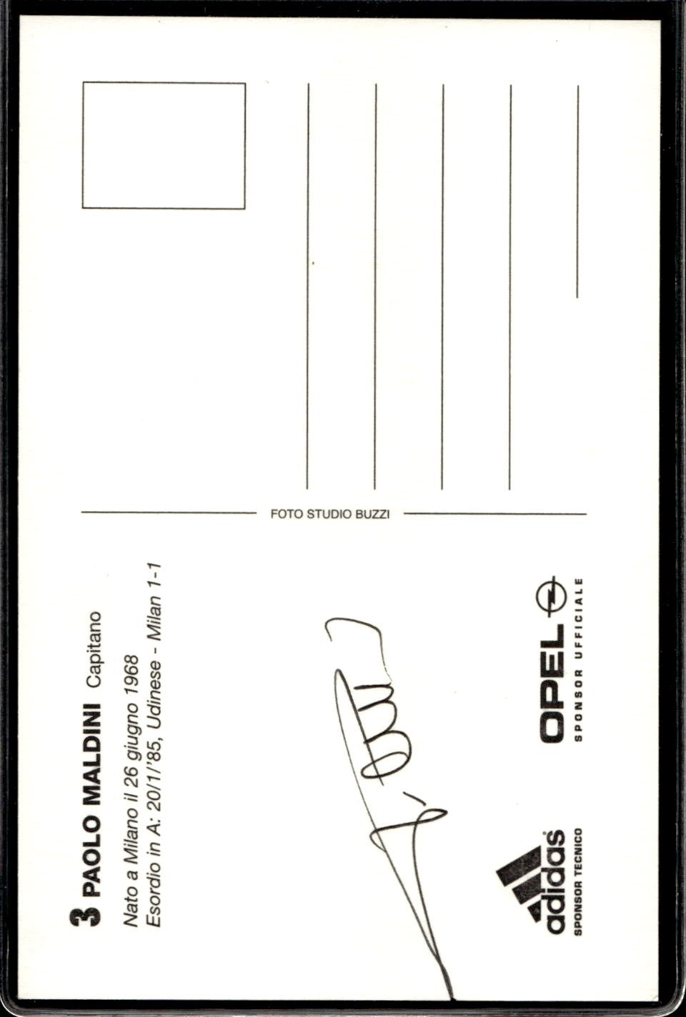 cartolina postcard Calcio Milan sponsor OPEL Paolo Maldini