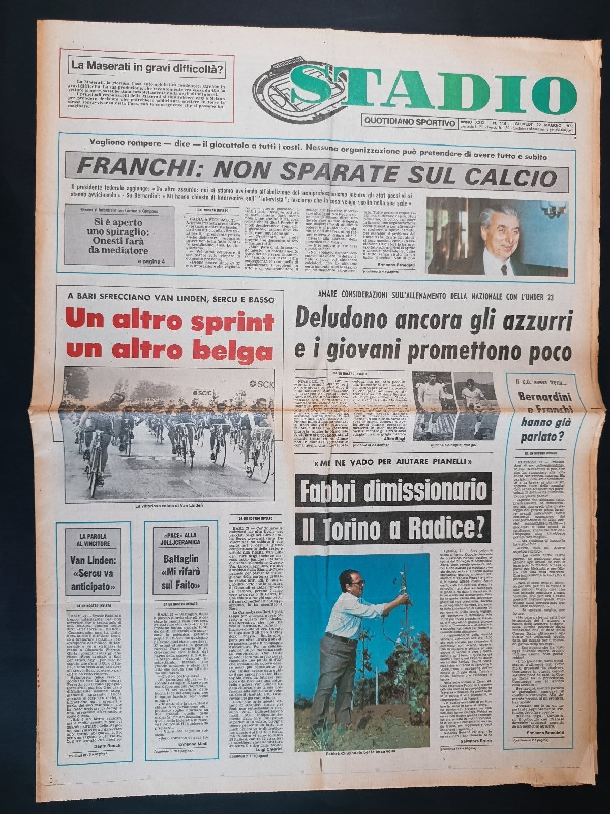 Quotidiano Sportivo STADIO numero 116 anno 1975 - Maserati