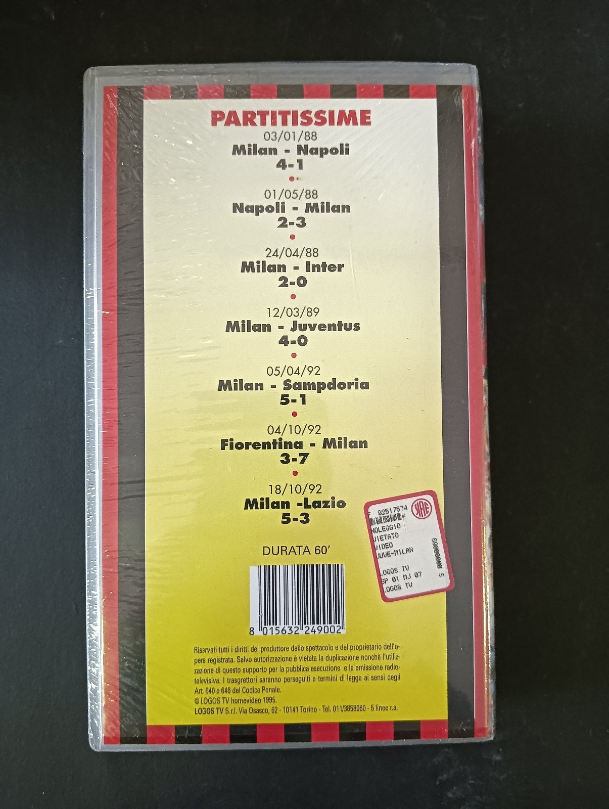 VHS VHS VHS CAMPIONATO 1988-89 MILAN-JUVENTUS 4-0 Logos Tv