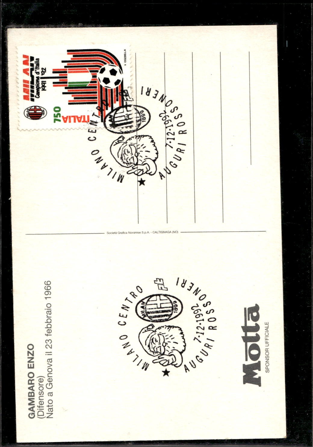 cartolina postcard calcio Milan Enzo Gambaro 1992