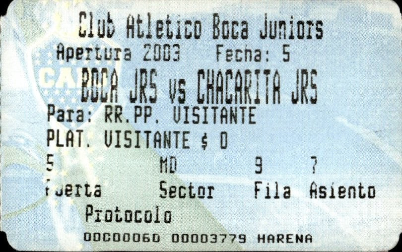 biglietto stadio BOCA JRS VS CHACARITA JRS 547987