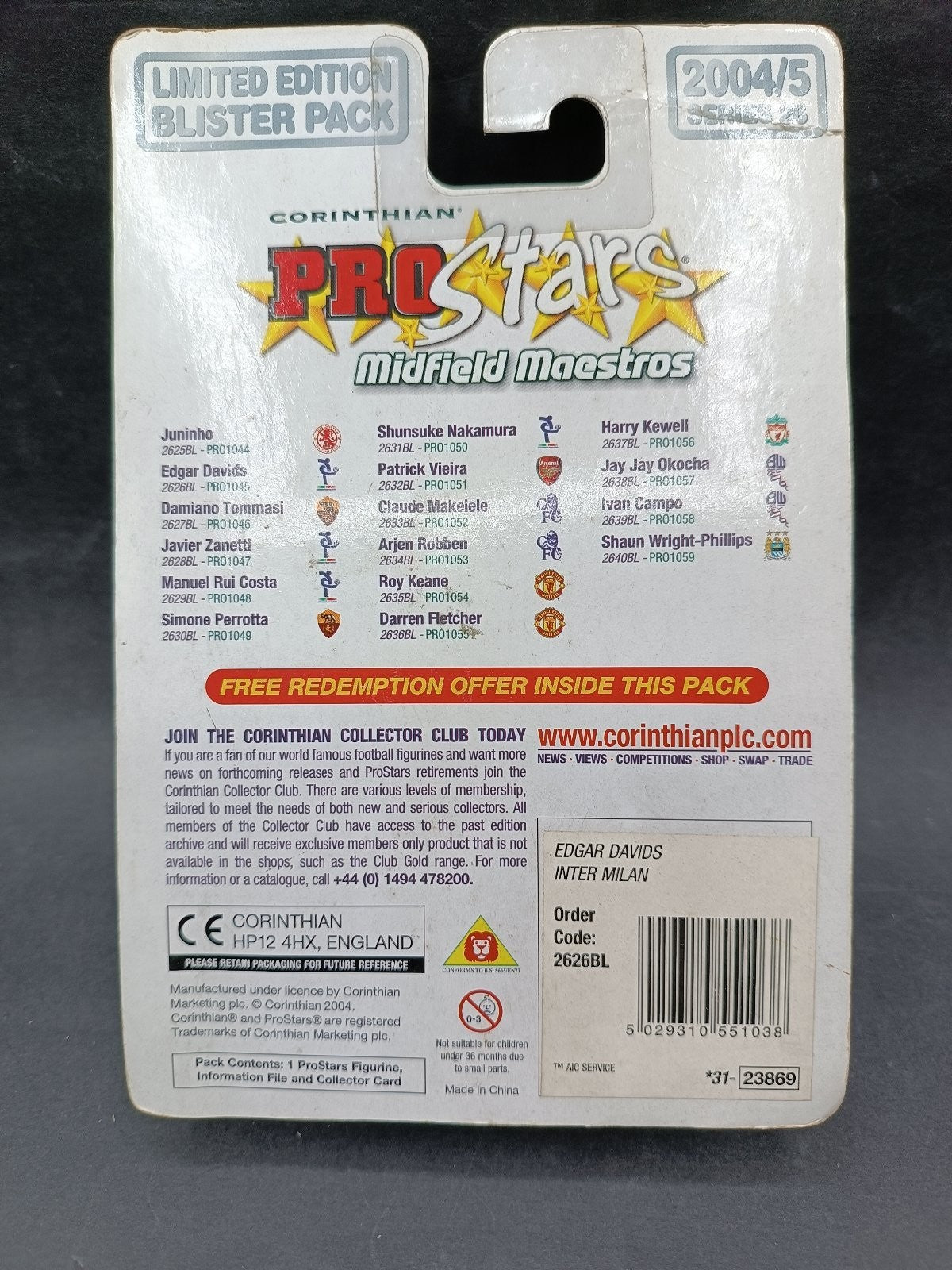 action figure calcio Corinthian Pro Stars Midfield Maestros 2004-05 Edgar Davids