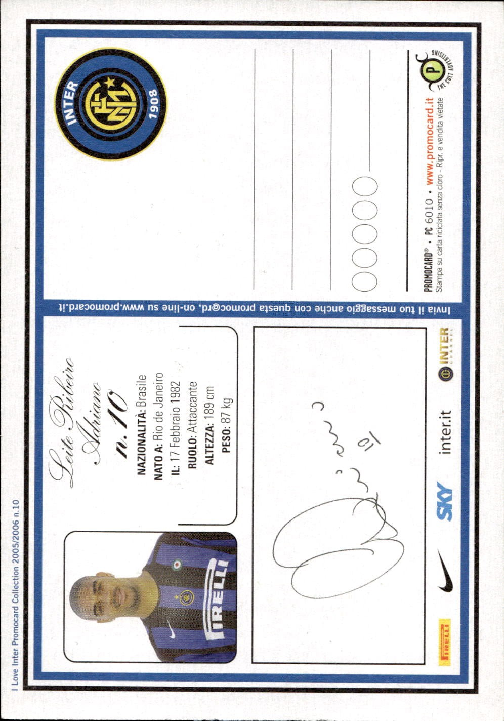 cartolina calciatori Inter Adriano