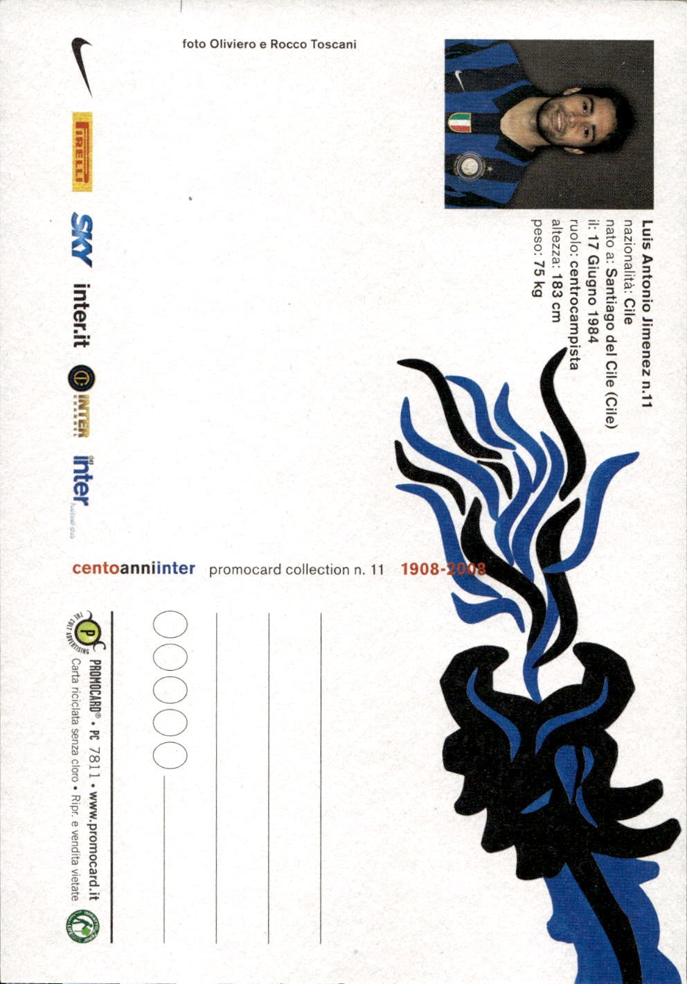 cartolina calciatori 100 anni Inter Jimenez