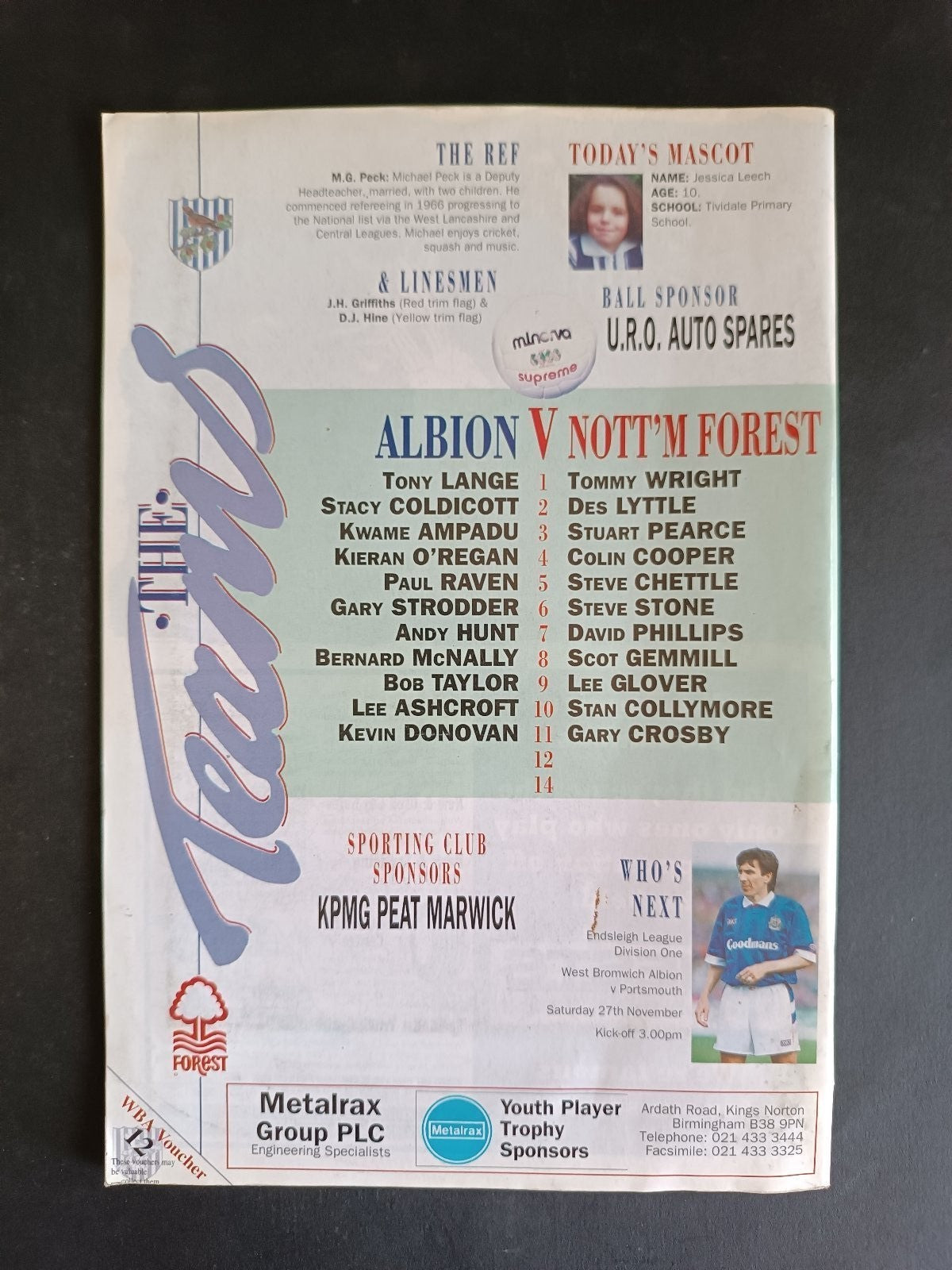 programma calcio Albion vs Nottingham Forest 1993