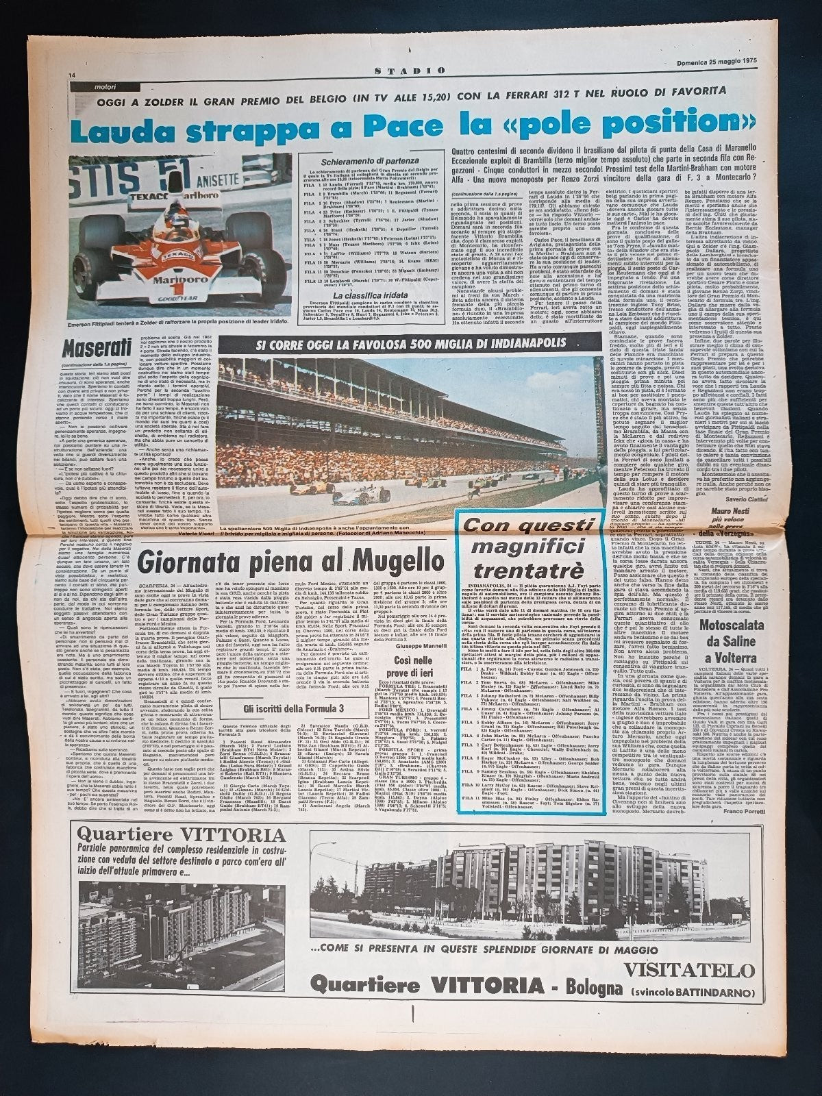 Quotidiano Sportivo STADIO SPORT numero 20 anno 1975 - Osler