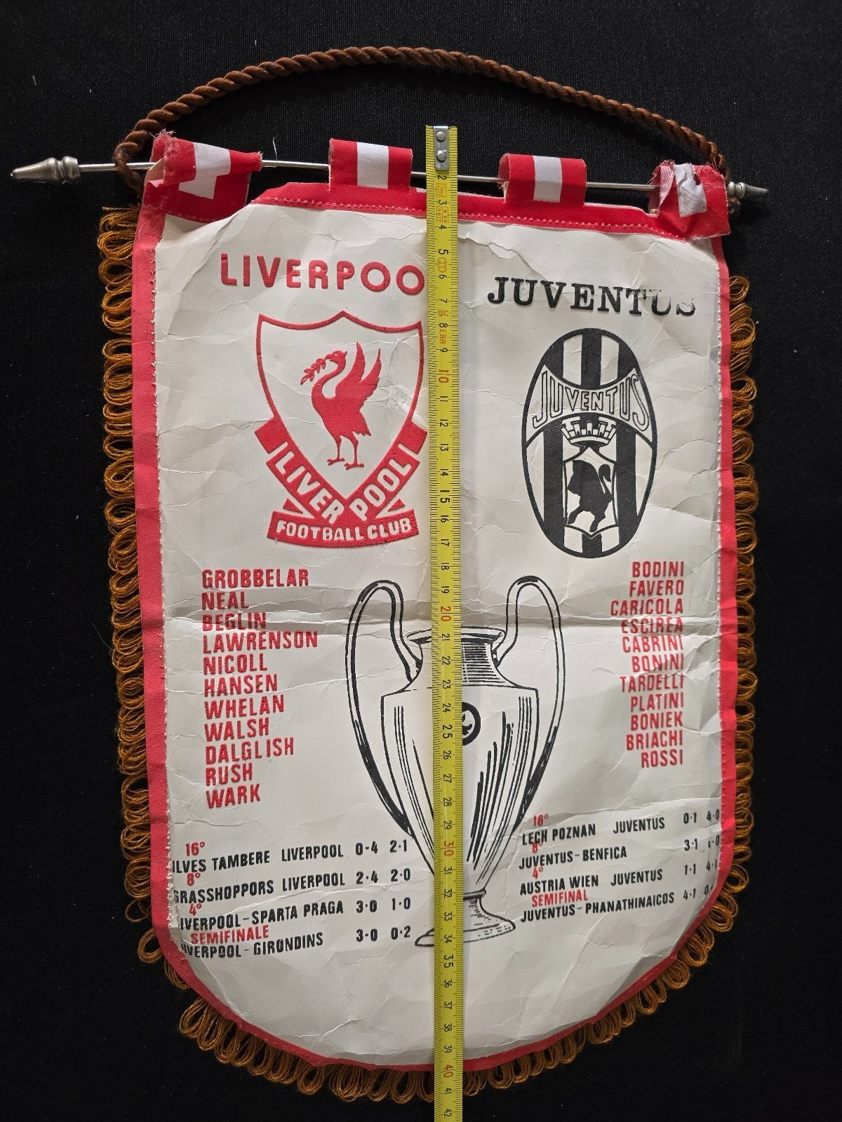 Gagliardetto pennant Juventus vs Liverpool finale coppa Campioni 1989 Hysel