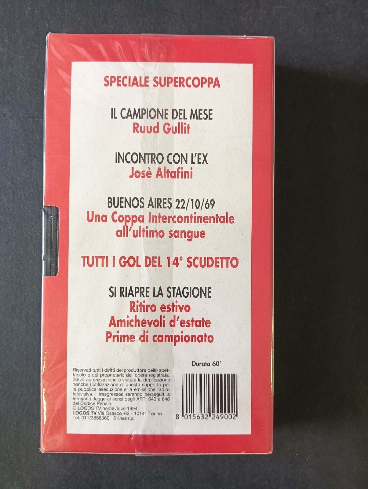 VHS VIDEOCALCIO n 8 VIDEOMILAN n 3 '94 Logos Tv