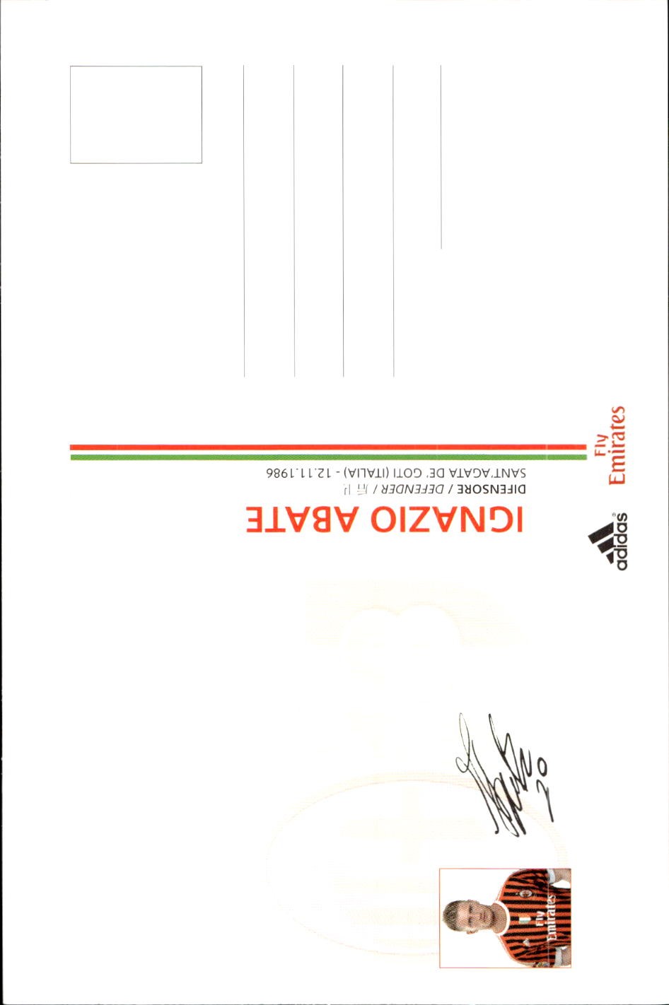 cartolina postcard Calcio Milan 2011-12 - Abate
