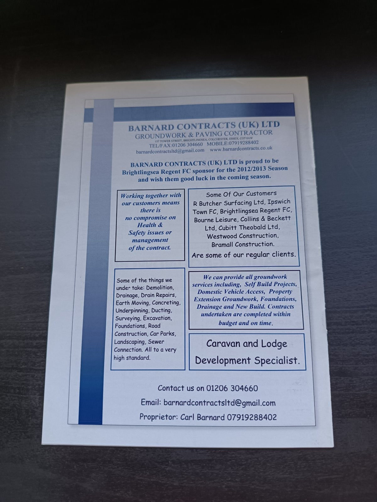 programma calcio Brightlingsea Regent V Saffron Walden Town 27th 2013