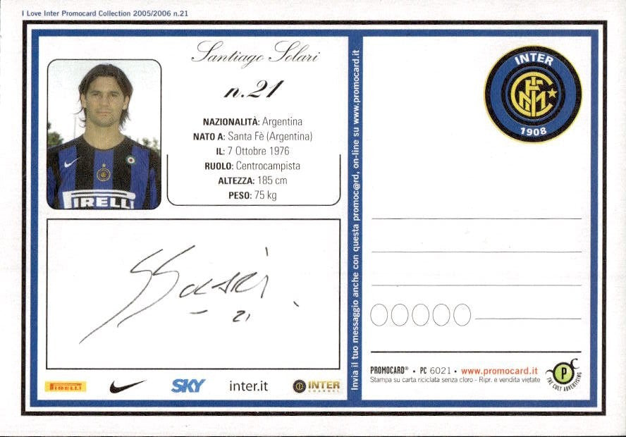 Cartolina calciatore Inter Cristian Alberto Peret Gonz�lez autografo stampato
