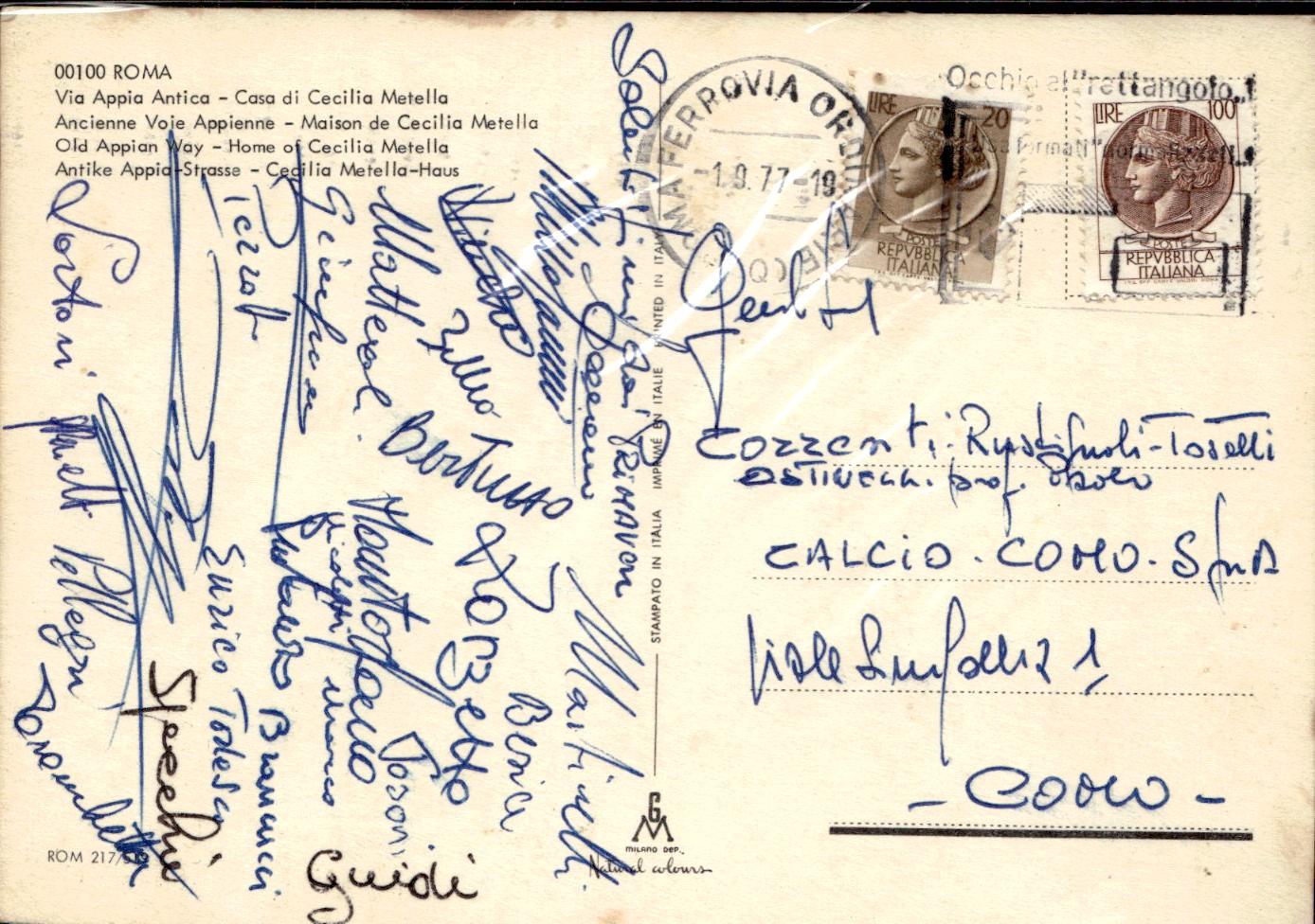 cartolina con autografo Como Calcio Formazione 1977
