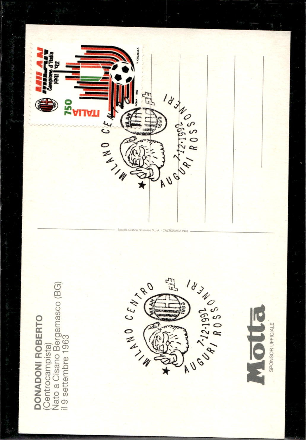 cartolina postcard calcio Milan Roberto Donadoni 1992