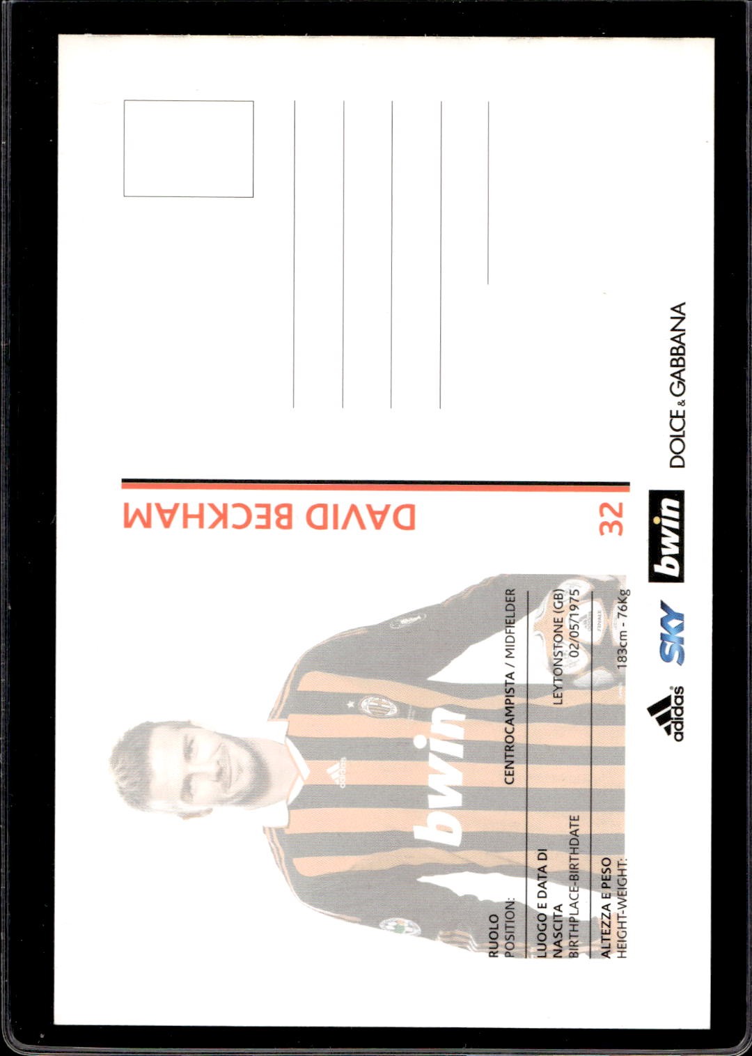 cartolina postcard Calcio Milan 2009/10 . Beckham