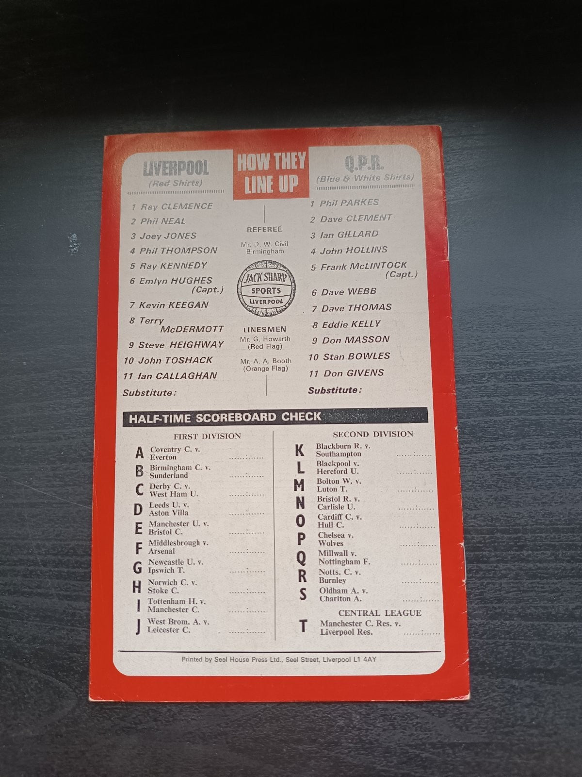 programma calcio Liverpool V Queen Park Rangers 11th 1976