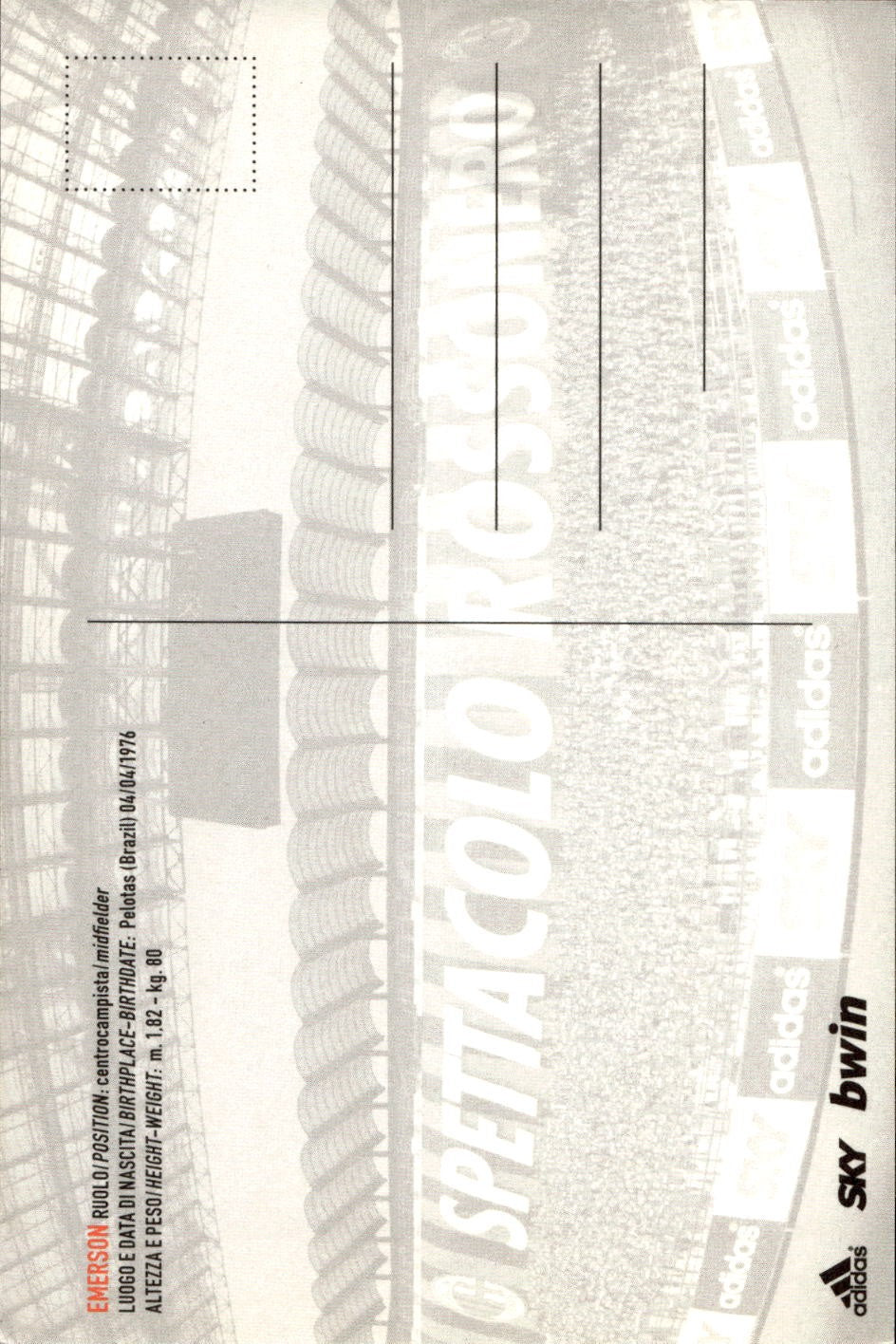 cartolina postcard calcio Milan 2007/08 Emerson Con Autografo
