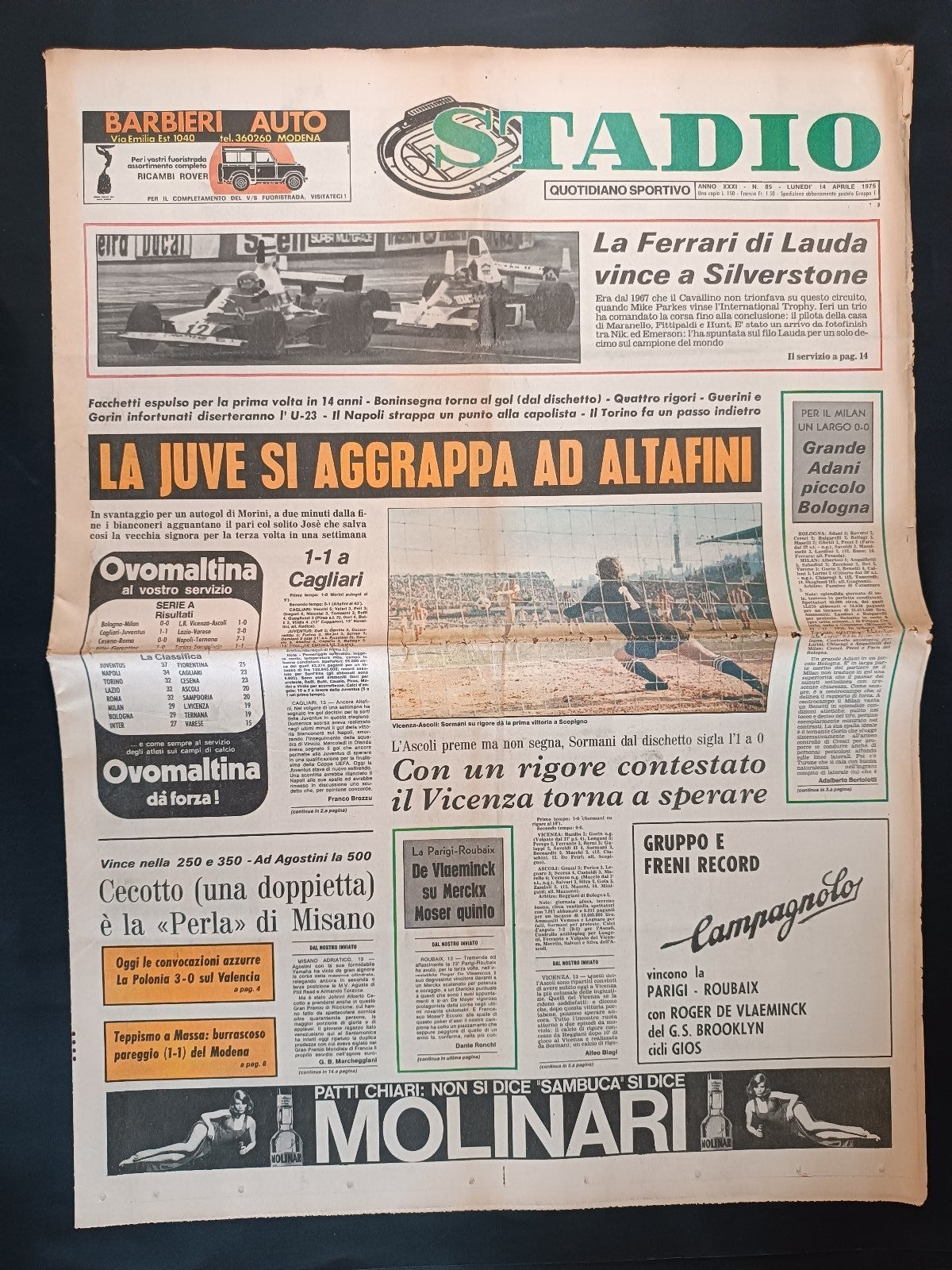 Quotidiano Sportivo STADIO numero 85 anno 1975 - Lauda Ferrari