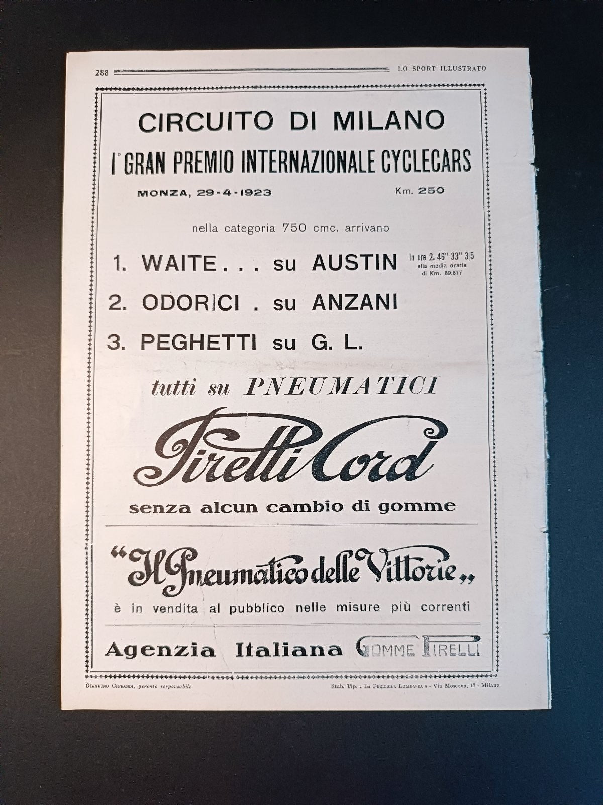 rivista LO SPORT ILLUSTRATO 1923 n 18