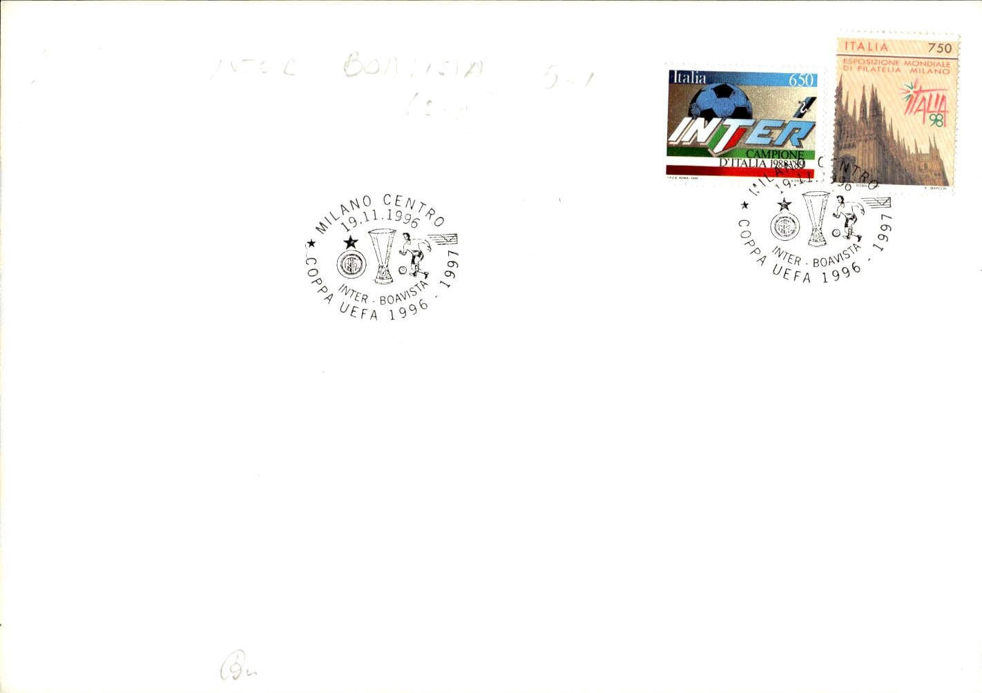 Cartolina Inter Massimo Paganin con autografo stampato Inter-Boavista 1996/97